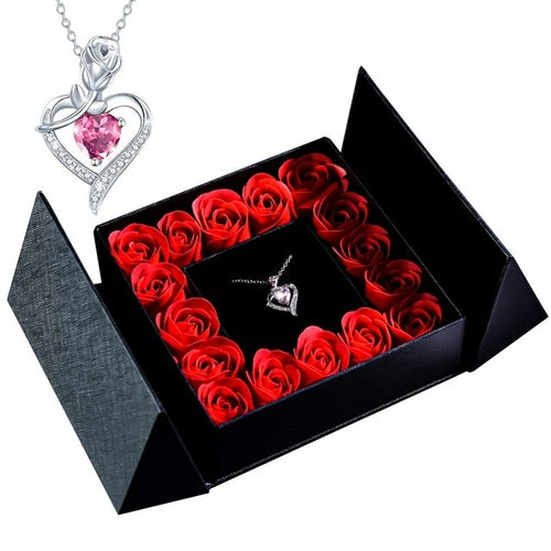 Gifts For Women Jewelry Pendant Necklace /w Soap Eternal Rose Gift Box