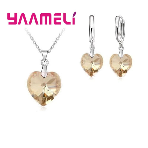 Love Heart Shape Women 925 Sterling Silver Color Bridal Jewelry Set