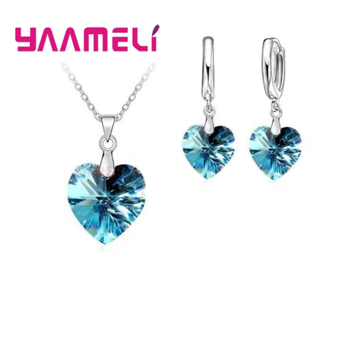 Love Heart Shape Women 925 Sterling Silver Color Bridal Jewelry Set