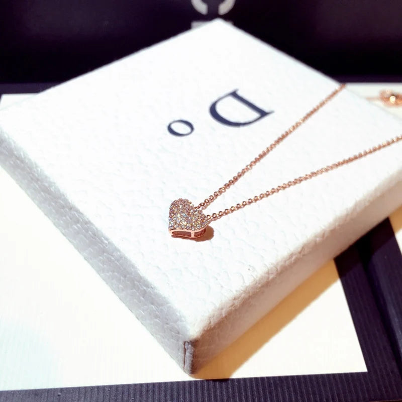 New Female Fashion Rhinestone Heart Necklace Pendant Short Chain