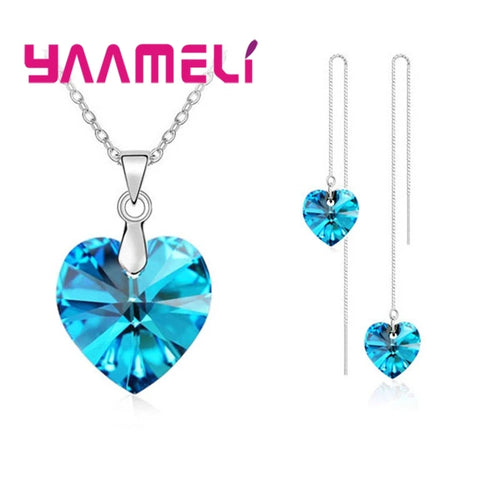 Love Heart Shape Women 925 Sterling Silver Color Bridal Jewelry Set