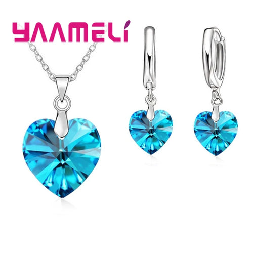 Love Heart Shape Women 925 Sterling Silver Color Bridal Jewelry Set