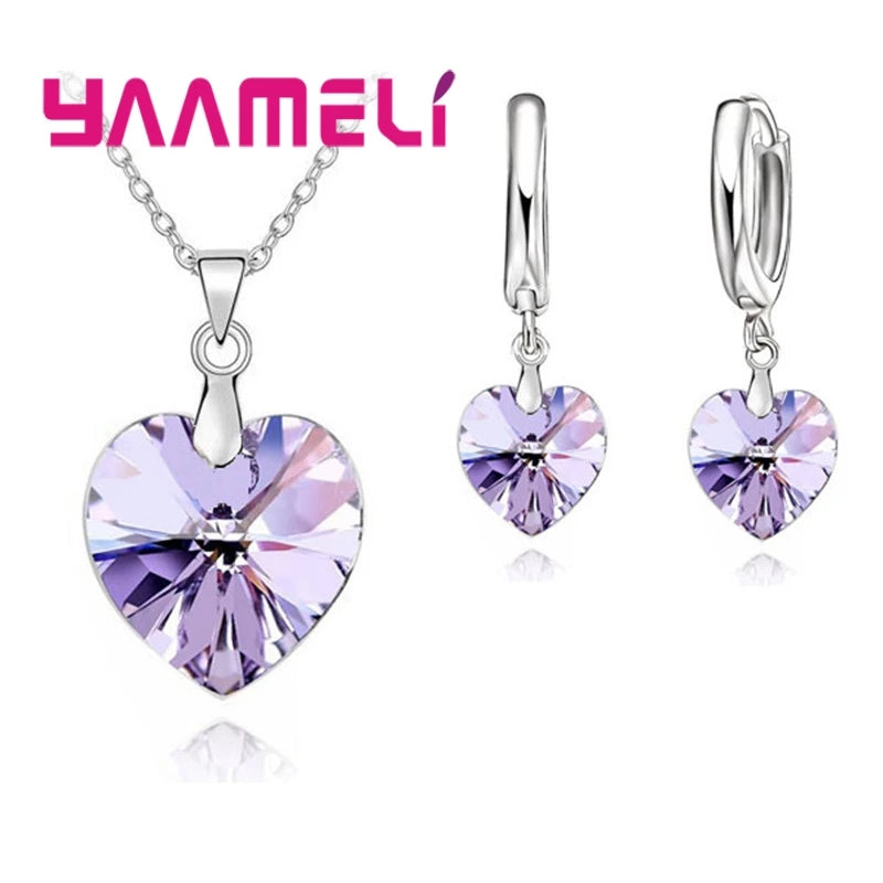 Love Heart Shape Women 925 Sterling Silver Color Bridal Jewelry Set