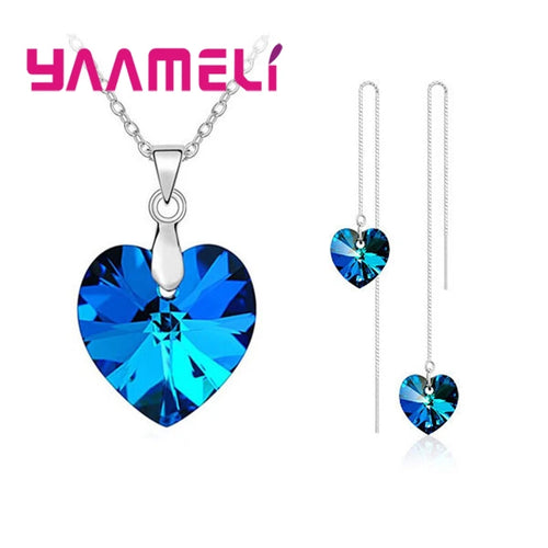 Love Heart Shape Women 925 Sterling Silver Color Bridal Jewelry Set