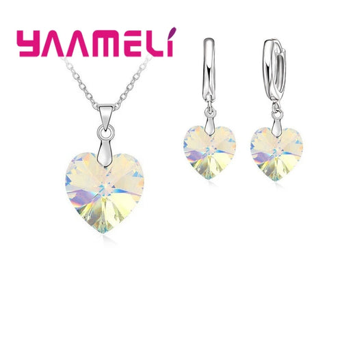 Love Heart Shape Women 925 Sterling Silver Color Bridal Jewelry Set