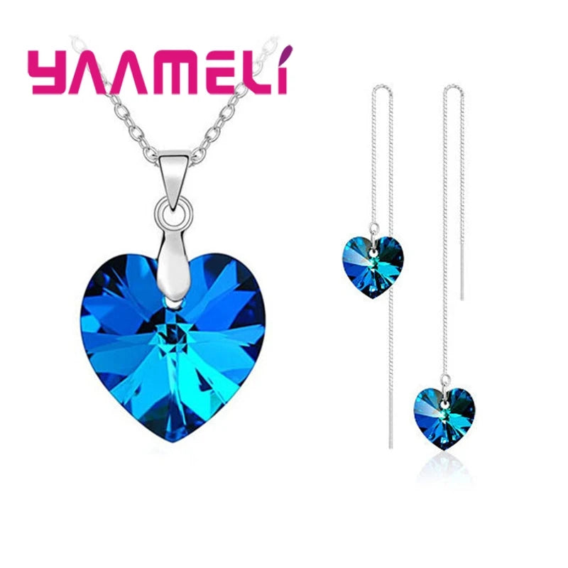 Love Heart Shape Women 925 Sterling Silver Color Bridal Jewelry Set