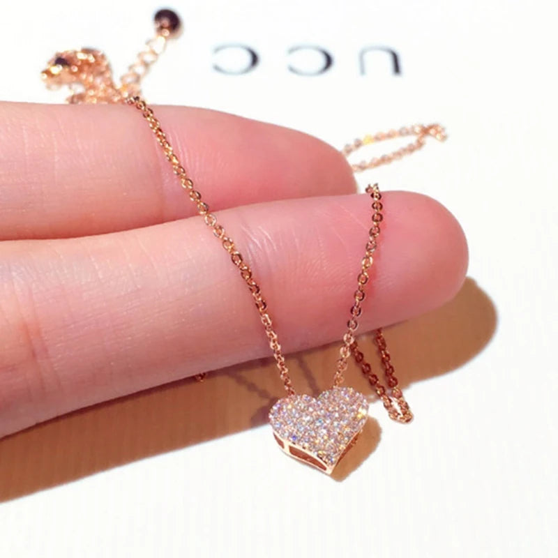 New Female Fashion Rhinestone Heart Necklace Pendant Short Chain