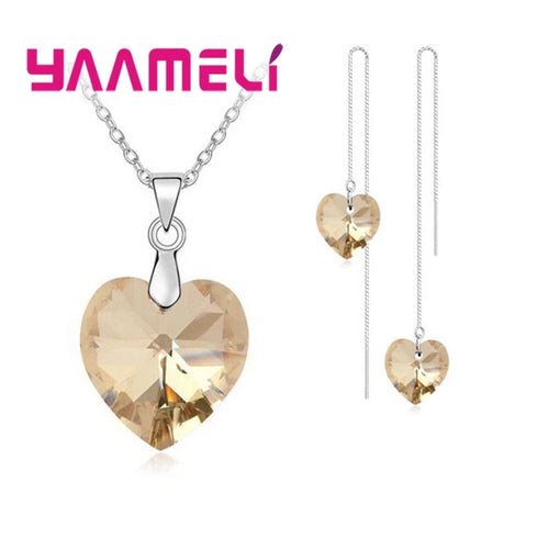 Love Heart Shape Women 925 Sterling Silver Color Bridal Jewelry Set