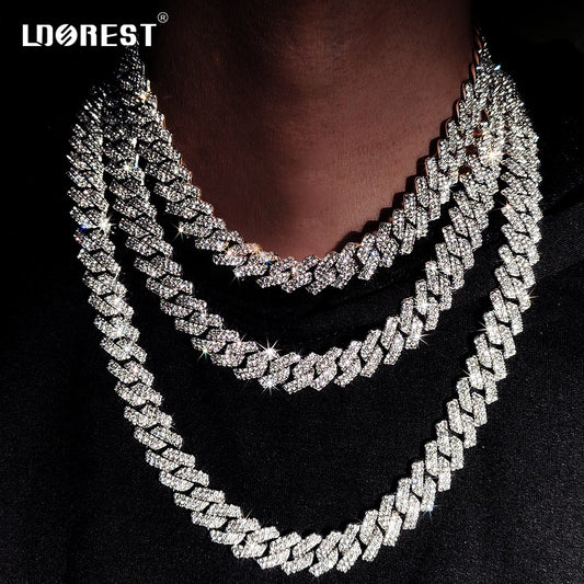 Hip Hop 14mm Prong Cuban Link Chain Necklace & Bracelet Iced Out Bling