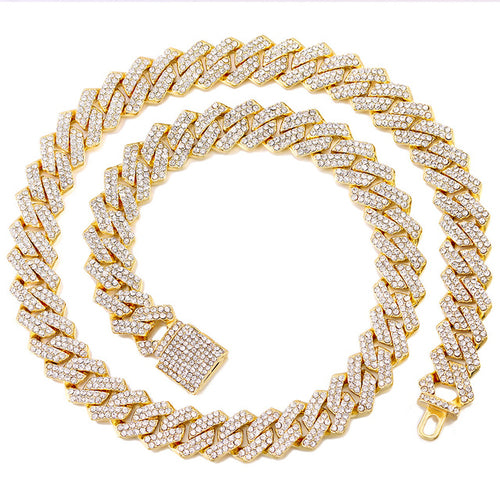 Hip Hop Men Iced Out Chain Prong Rhombus Cuban Link Necklace 14/20MM