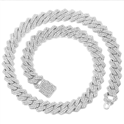 Hip Hop Men Iced Out Chain Prong Rhombus Cuban Link Necklace 14/20MM