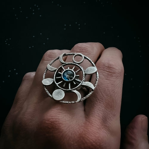 Large Moon Phase Statement Cocktail Ring