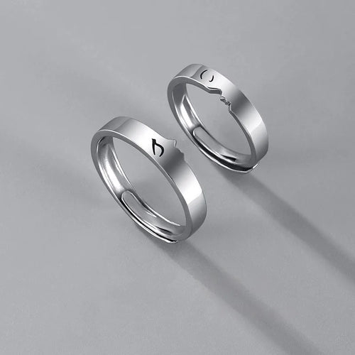 New Simple Couple Rings Silver Color Sun Moon Adjustable Open Ring For