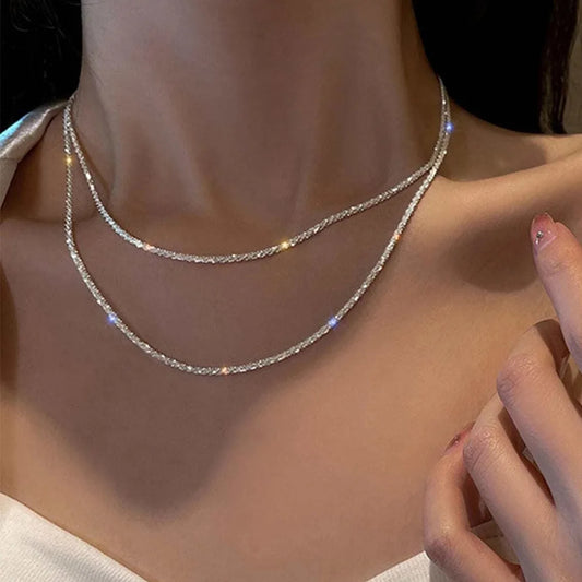 Silver Color Sparkling Necklace For Women Trendy Clavicle Chain Choker