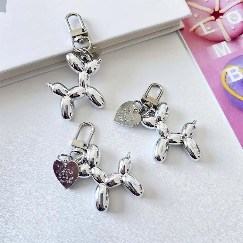 Cartoon Balloon Dog Couple Keychains Key Ring Women Men New Bling Cute