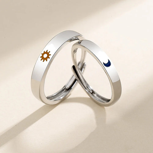 New Simple Couple Rings Silver Color Sun Moon Adjustable Open Ring For