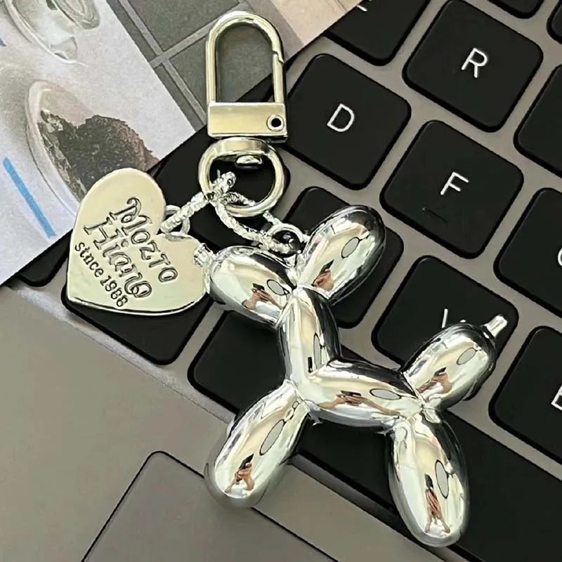 Cartoon Balloon Dog Couple Keychains Key Ring Women Men New Bling Cute