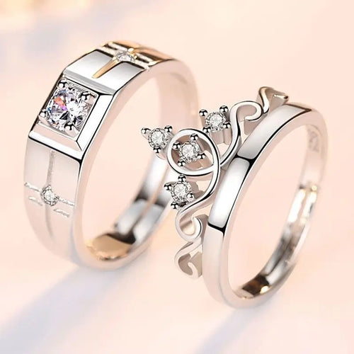 New Trendy Luxury Couple Rings for Women Men Dazzling Square Zirconia