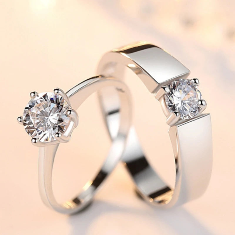 New Simple Couple Rings Silver Color Sun Moon Adjustable Open Ring For