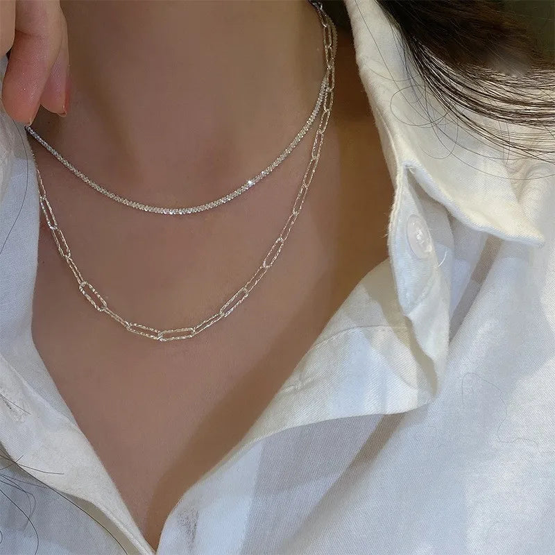 Silver Color Sparkling Necklace For Women Trendy Clavicle Chain Choker