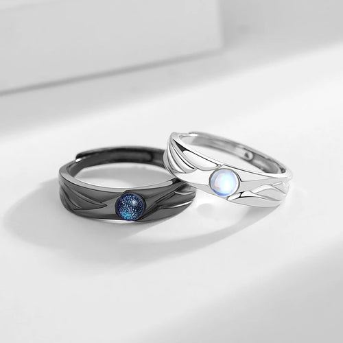 New Simple Couple Rings Silver Color Sun Moon Adjustable Open Ring For