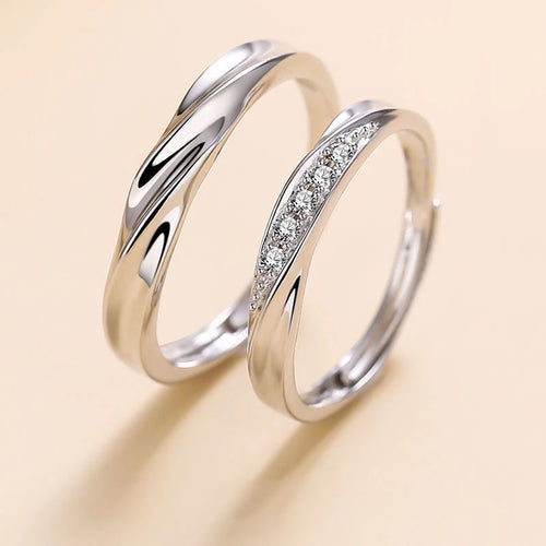 New Simple Couple Rings Silver Color Sun Moon Adjustable Open Ring For