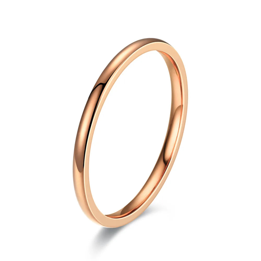 2mm Width Stainless Steel Ring for Girls Women, Gold-color /