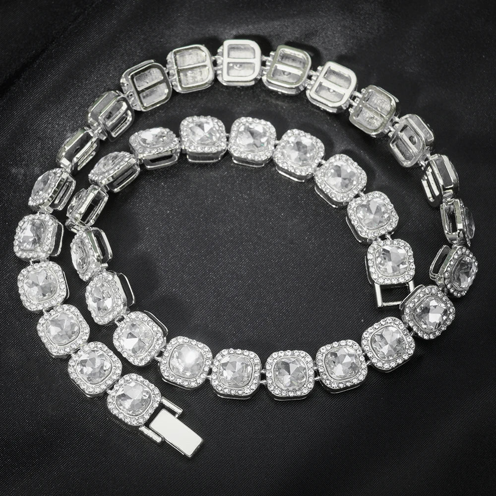 2024 NEW Men Women Hip Hop tennis Chain Necklace 13mm Square CZ Stone