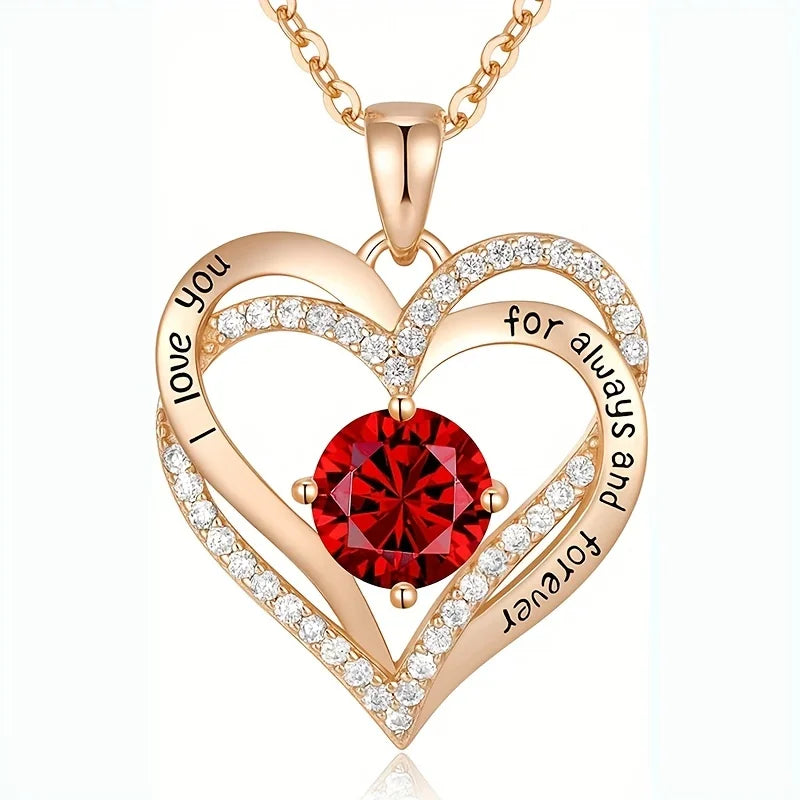 Luxury Red Zircon Pendant Necklaces With Rose Flower Gift Box For