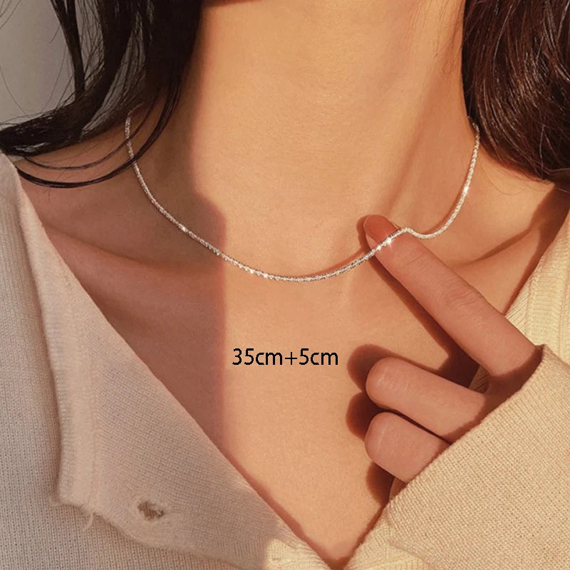 Silver Color Sparkling Necklace For Women Trendy Clavicle Chain Choker