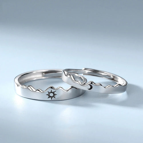 New Simple Couple Rings Silver Color Sun Moon Adjustable Open Ring For