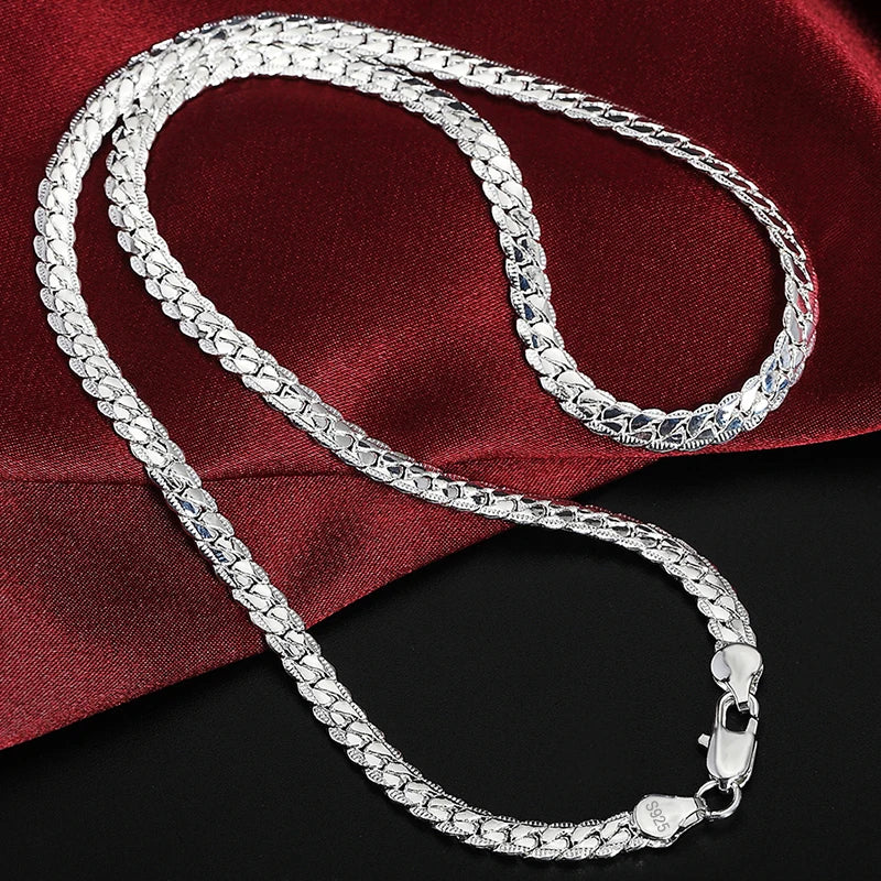 DOTEFFIL 925 Sterling Silver 6mm Side Chain 16/18/20/22/24 Inch