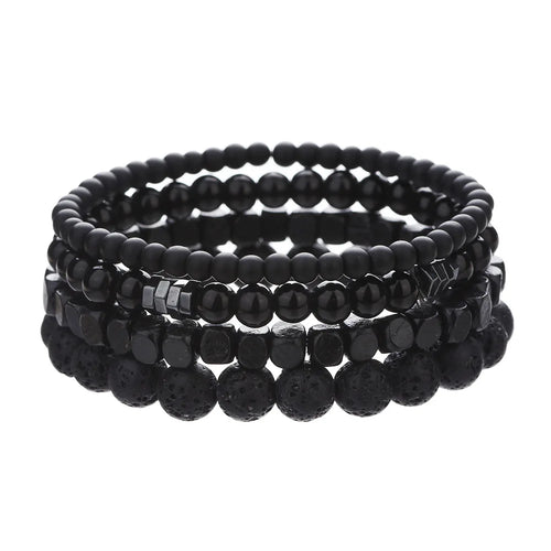 4PC Volcano Stone Black Gallstone Beaded Bracelets for Men Trendy