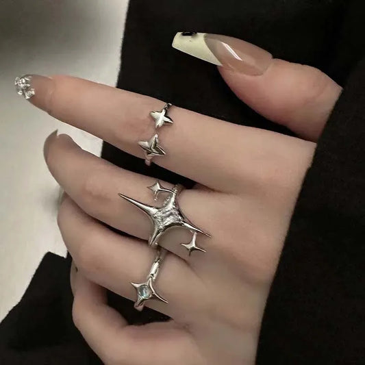 Vintage Irregular Cross Star Open Ring for Women Men Punk Gothic