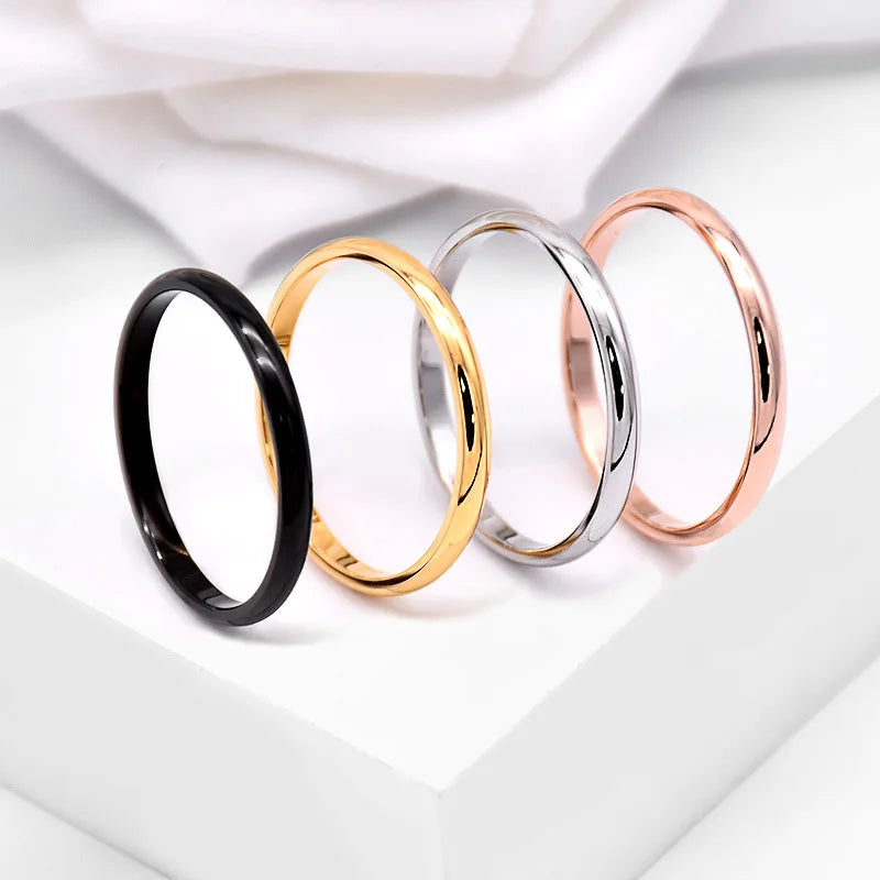 2mm Width Stainless Steel Ring for Girls Women, Gold-color /