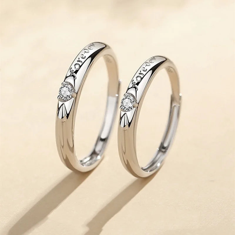 New Trendy Luxury Couple Rings for Women Men Dazzling Square Zirconia