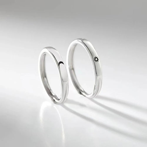 New Simple Couple Rings Silver Color Sun Moon Adjustable Open Ring For