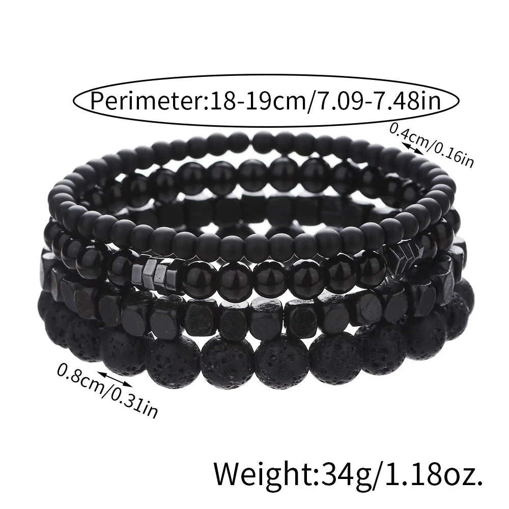 4PC Volcano Stone Black Gallstone Beaded Bracelets for Men Trendy