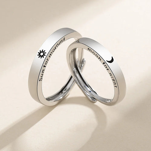 New Simple Couple Rings Silver Color Sun Moon Adjustable Open Ring For