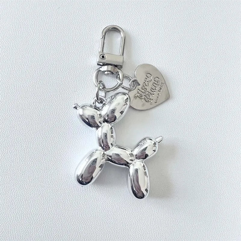 Cartoon Balloon Dog Couple Keychains Key Ring Women Men New Bling Cute