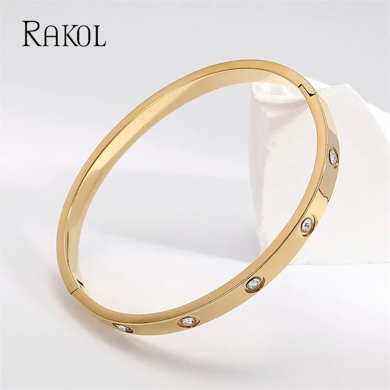 RAKOL Beautiful Lovers Cubic Zirconia Bracelets Fashion Golden