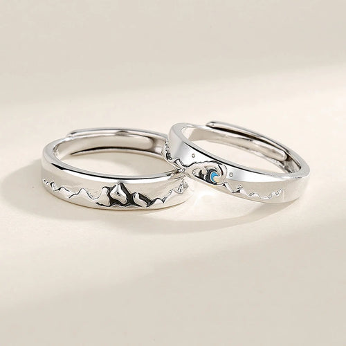 New Simple Couple Rings Silver Color Sun Moon Adjustable Open Ring For