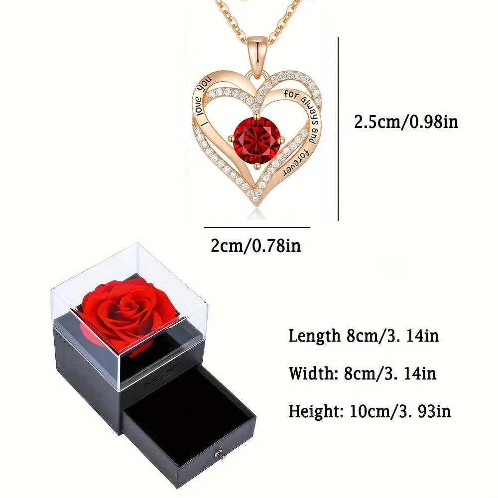 Luxury Red Zircon Pendant Necklaces With Rose Flower Gift Box For