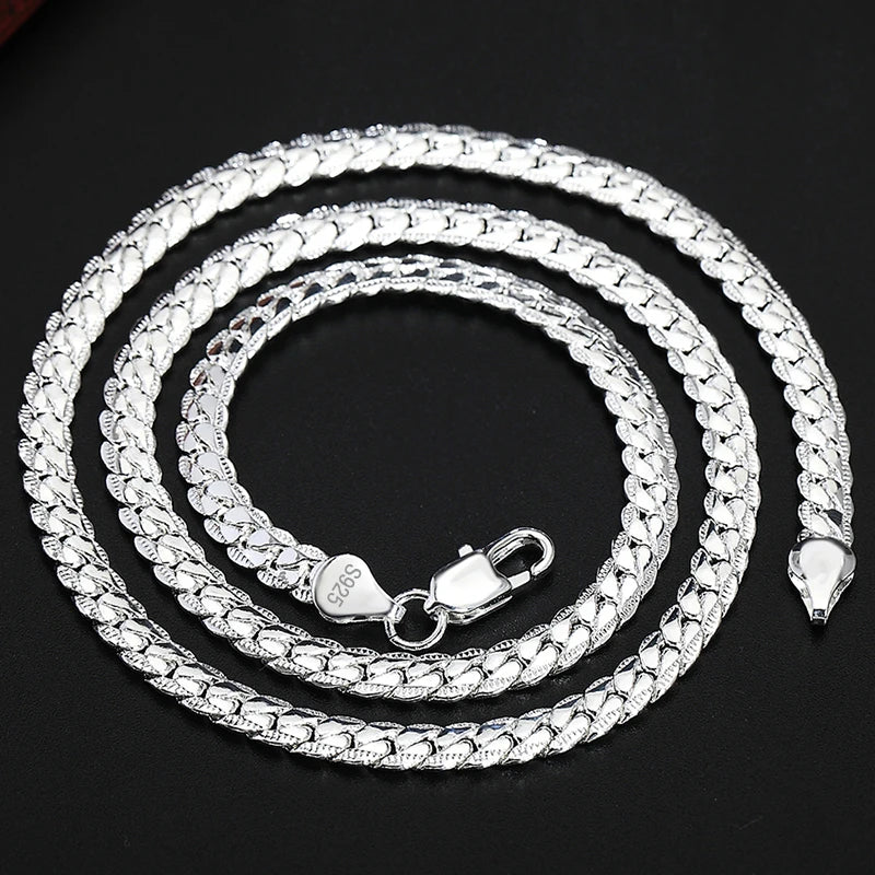 DOTEFFIL 925 Sterling Silver 6mm Side Chain 16/18/20/22/24 Inch