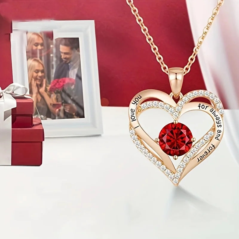 Luxury Red Zircon Pendant Necklaces With Rose Flower Gift Box For