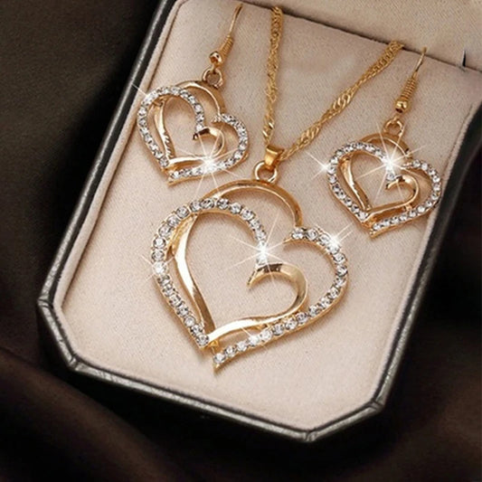 3 Pcs Set Heart Shaped Jewelry Set Of Earrings Pendant Necklace For