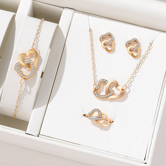 5 Piece Set Fashionable Elegant Gold Rhinestone Heart Shaped