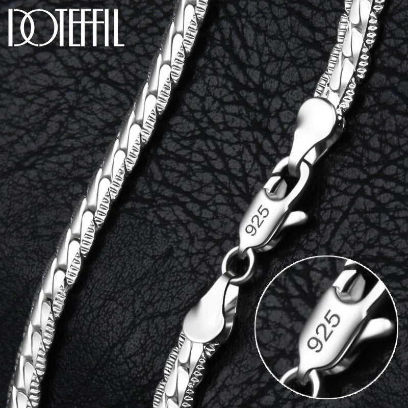 DOTEFFIL 925 Sterling Silver 6mm Side Chain 16/18/20/22/24 Inch