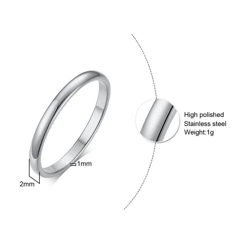 2mm Width Stainless Steel Ring for Girls Women, Gold-color /